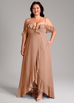 Azazie Lyra Robes de demoiselle d'honneur Robe Trapèze Convertible en Mousseline de soie Champagne Rosé image6