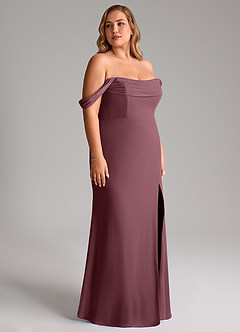 Azazie Saige Jurken voor bruidsmeisjes Converteerbaar Jurk van Chiffon met A-Lijn Off the Shoulder Sangria image12