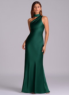 Azazie Seona Bridesmaid Dresses Emerald Mermaid One Shoulder Stretch Satin Dress image1