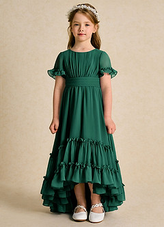 Azazie Kass Flower Girl Dresses Emerald A-Line Pleated Chiffon Dress image4