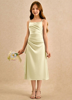 Azazie Canna Girls Formal Robe Demoiselle D'honneur Fillette Robe Trapèze en Satin extensible Plissée Sorbet Citron image5
