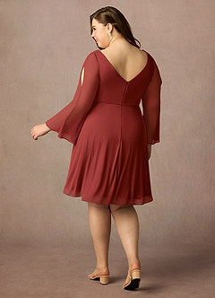 Azazie Teraso Mother of the Bride Dresses Rust A-Line Pleated Mesh Dress image10