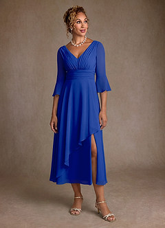 Azazie Aerynne Suknie dla Matki Panny Młodej Linia A Pofałdowany Szyfon Długość herbaty Sukienka image4