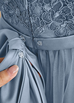 Azazie Cinna Blumenmädchenkleider A-Linie Spitze Tüll Kleid Staubblau image6