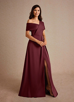 Azazie Milton Mother of the Bride Dresses Cabernet A-Line Pleated Stretch Satin Dress image6