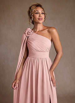 Azazie Lancaster Mère de la mariée Robes Robe Trapèze en Mousseline de soie Une épaule Rose Poudré image6
