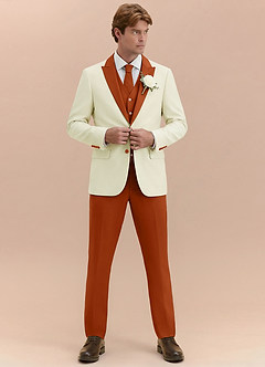 front Adrian Burnt Orange Shawl Lapel Structured Stretch 3-piece Tuxedo Suit