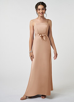 Azazie Anina Junior Robe Trapèze en Satin extensible Arc Rose Perle image1
