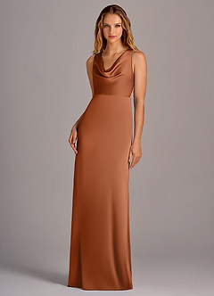Azazie Wrenlee Bridesmaid Dresses Copper A-Line Stretch Satin Dress image1
