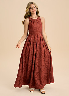 Azazie Bibiane Junior Klä av A-Line i Blommig Utbrändhet Plisserad image5