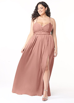 Azazie Raya Robes de demoiselle d'honneur Robe Trapèze en Satin extensible Col V plissé Rosette image7