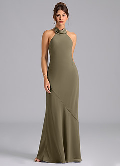 Azazie Velli Robes de demoiselle d'honneur Robe Sirène en Mousseline de soie Col Haut Vert Saule image6