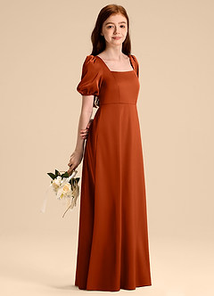 Azazie Briar Junior Robe Trapèze en Satin extensible Arc Paprika image4