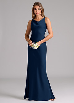 Azazie Allettie Vestidos de damas de honor Vestido de Azul Marino Oscuro de Satén Elástico de Corte Sirena image3