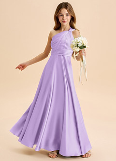 Azazie Charlize Junior Abito A-Line in Raso Elasticizzato Plissettato Lilla image4