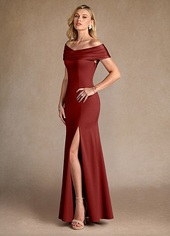 Azazie Pierce Mother of the Bride Dresses Terracotta Mermaid Pleated Stretch Crepe Dress image2