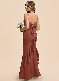Azazie Lioren Junior Auburn Sheath Bow Stretch Satin Dress image4