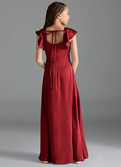 Azazie Bondi Junior Pomegranate A-Line Side Slit Stretch Satin Dress image2