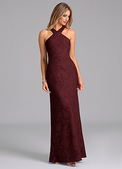 Azazie Doretta Bridesmaid Dresses Cabernet Mermaid Pleated Floral Burnout Dress image3