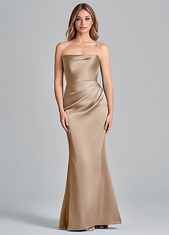 Azazie Olea 신부 들러리 드레스 인어 스트랩리스 스트레치 새틴 바닥 길이 드레스 image3