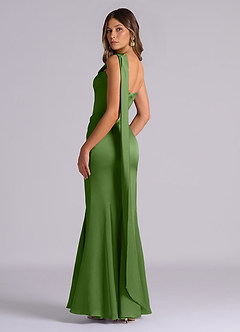 Azazie Inara Final Sale Dark Green Mermaid Pleated Stretch Satin Dress image6