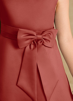 Azazie Eve Abiti da Ragazza di Fiori Abito A-Line in Raso Opaco Plissettato Terracotta image6