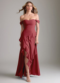 Azazie Sloane Bridesmaid Dresses Pomegranate A-Line Sweetheart Neckline Chiffon Dress image5