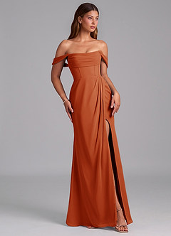 Azazie Johana Jurken voor bruidsmeisjes Converteerbaar Jurk van Chiffon met Zeemeermin Off the Shoulder Paprika image6