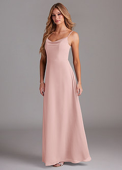 Azazie Daenerys Bridesmaid Dresses Powder Pink A-Line Cowl Chiffon Dress image4