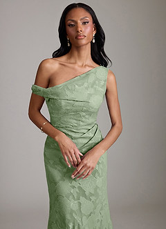Azazie Emerson Robes de demoiselle d'honneur Robe Sirène en Blumen-Burnout Épaule décolletée Vert Sauge image2