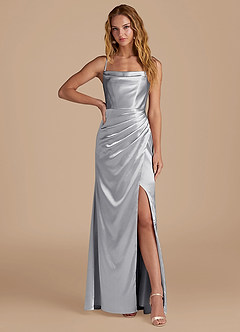Azazie Marzia Bridesmaid Dresses Silver Mermaid Pleated Metallic Satin Dress image1