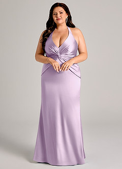Azazie Valerie Jurken voor bruidsmeisjes Jurk van Stretch Satijn met Zeemeermin Geplooid Frosted Lila image9