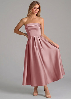 Azazie Lucienne Bridesmaid Dresses Dusty Rose A-Line Pleated Stretch Satin Dress image5