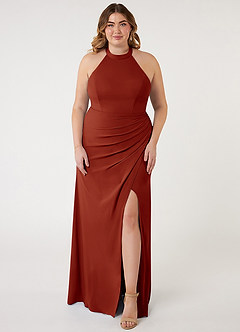 Azazie Galicia Bridesmaid Dresses Rust Mermaid Halter Pleated Stretch Chiffon Dress image5