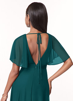 Azazie Tinsley Bridesmaid Dresses Peacock A-Line Pleated Mesh Dress image4