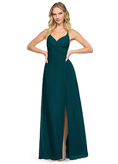 Azazie Davis Bridesmaid Dresses Pine A-Line V-Neck Chiffon Dress image2