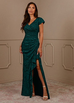 Azazie Roya Mother of the Bride Dresses Pine Mermaid Ruched Floral Burnout Dress image1