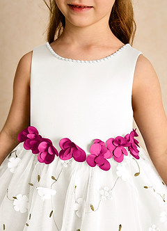 Azazie Starri Flower Girl Dresses Ivory Fuchsia Ball-Gown Beaded Matte Satin Dress image8