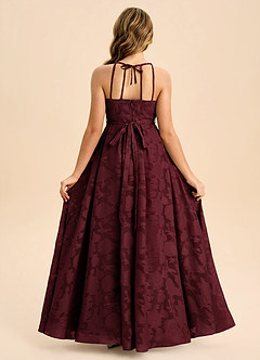Azazie Arianthe Junior Abito A-Line in Burnout Floreale Plissettato Cabernet image1