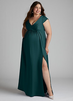 Azazie Allessia Maternity Bridesmaid Dresses A-Line Pleated Stretch Satin Floor-Length Dress image10