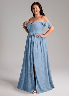 Azazie Denisse Bridesmaid Dresses Powder Blue A-Line Ruched Floral Burnout Dress image12