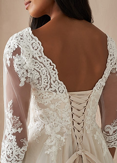 Azazie Sandoval Wedding Dresses Diamond White Nude A-Line Lace Tulle Dress image7