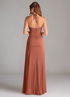 Azazie Elliana Jurken voor bruidsmeisjes Jurk van Stretch Satijn met Kolom Zijsplit Klei image6