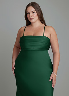 Azazie Saylor Jurken voor bruidsmeisjes Jurk van Stretch Satijn met Zeemeermin Strapless Donkergroen image17