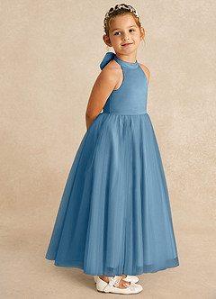 Azazie Bev Flower Girl Dresses Steel Blue A-Line Convertible Tulle Dress image8