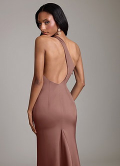 Azazie Voni Jurken voor bruidsmeisjes Jurk van Stretch Satijn met Zeemeermin One-Shoulder Espresso image4