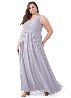 Azazie Keyla Robes de demoiselle d'honneur Robe Trapèze en Mousseline de soie Col V plissé Brume image46