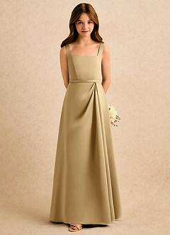 Azazie Emiko Girls Formal Blumenmädchenkleider A-Linie Plissee Matte Satin Kleid Gold image3