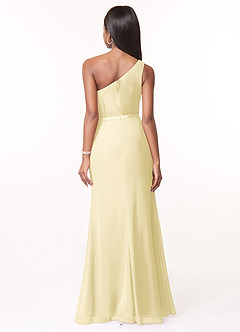 Azazie Liza Vestidos de damas de honor Vestido de Sorbete De Limón de Gasa de Corte Sirena con Hombro unilateral image2