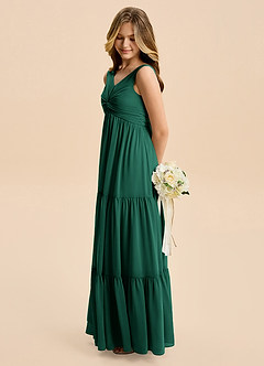 Azazie Devon Junior Emerald A-Line Ruched Chiffon Dress image7